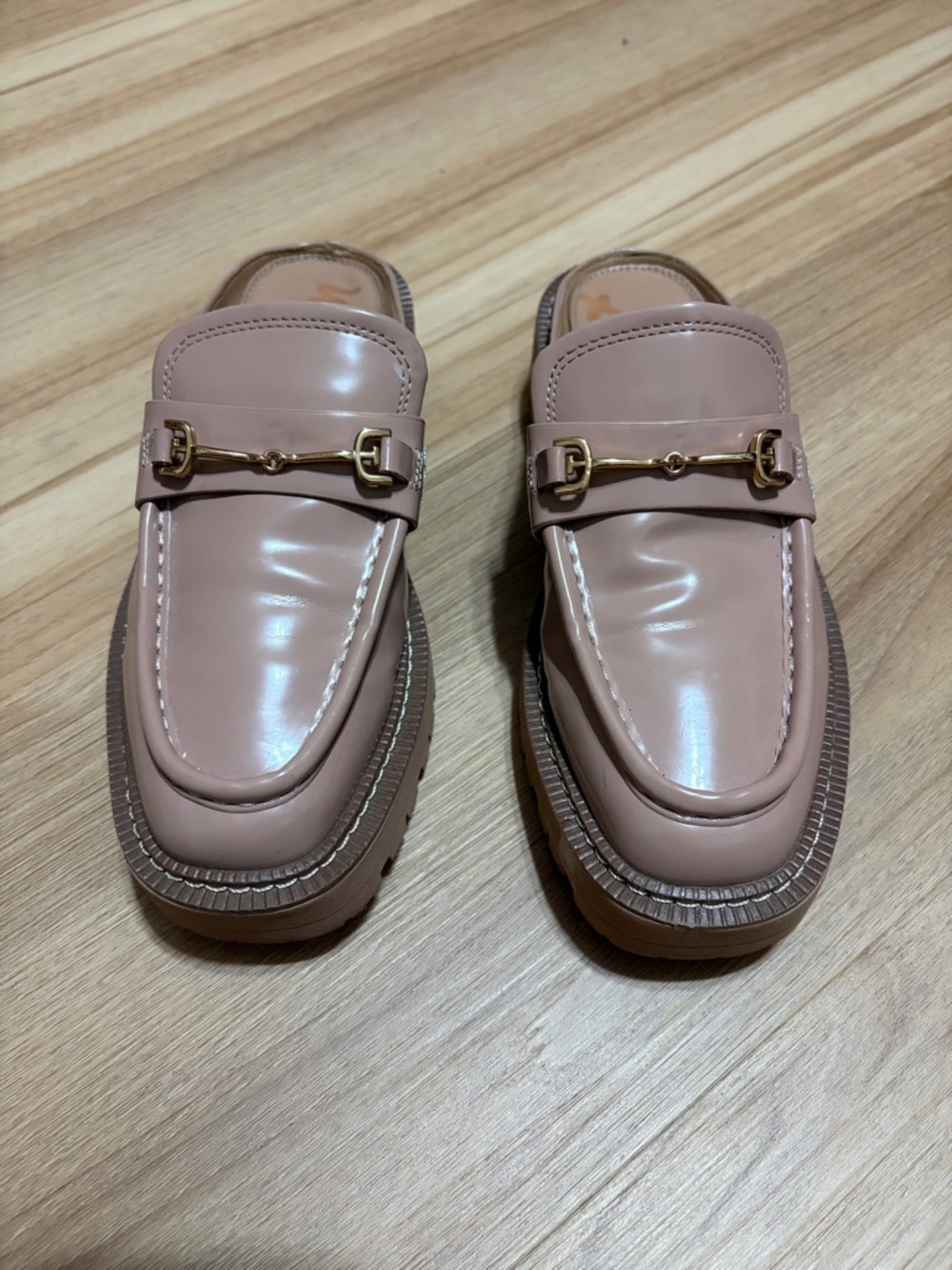 Sam Edelman Platform Mule Loafers Size 6 Pink Patent Chunky Lug Sole